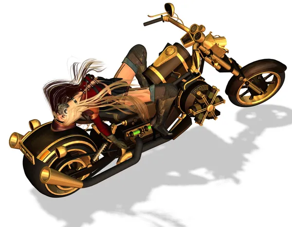 Motero sexy en una pose lasciva en una motocicleta — Foto de Stock