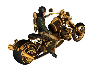 Biker on a motorcycle Steampunk clipart