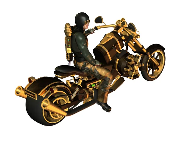 Biker em uma motocicleta Steampunk — Fotografia de Stock