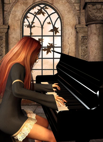 Pianoforte con i capelli rossi — Foto Stock