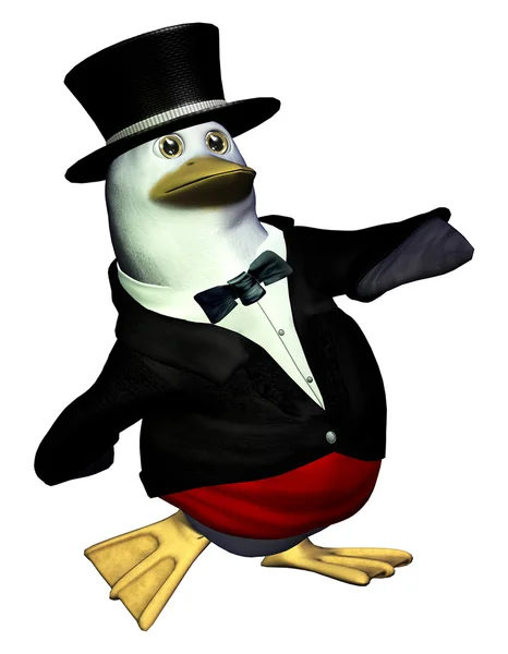 シリンダーと漫画のペンギン — ストック写真