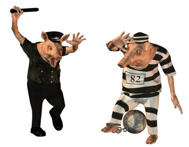 Cop and prisoner as swine comic clipart