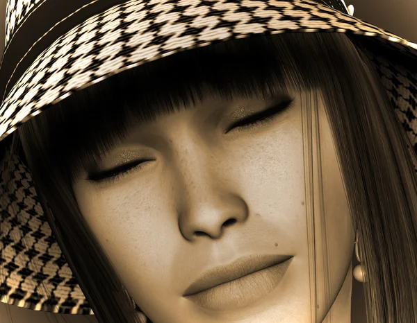 Dream Girl mit sombrero en Sepia —  Fotos de Stock