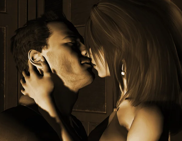 Kapının eşiğine öpüşme sahnesi — Stok fotoğraf