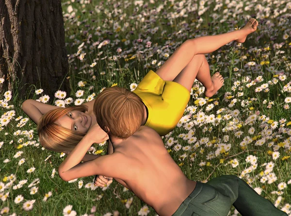 在草地上年轻的爱 — 图库照片