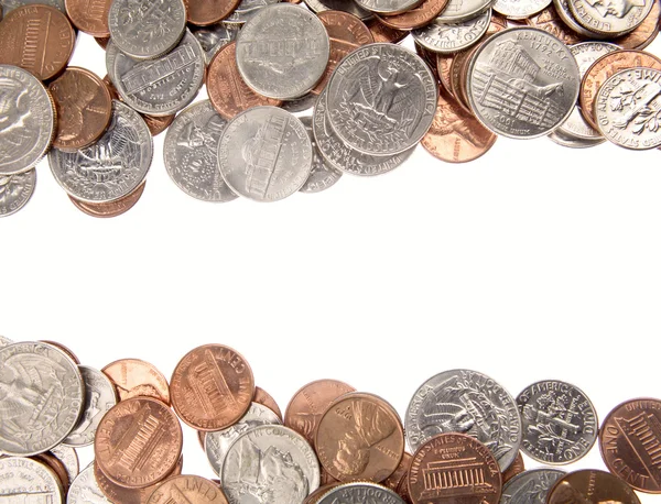 Diverse amerikanska mynt på enfärgad bakgrund — Stockfoto