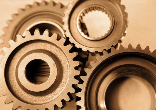 Steel gears meshing together — Stock Photo, Image