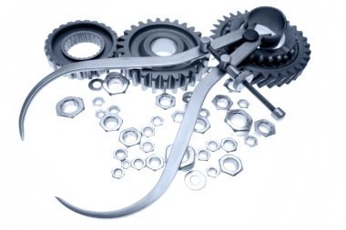 Calipers, nuts and cogwheels clipart