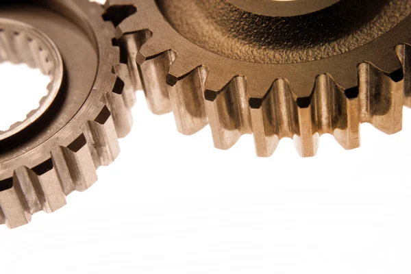 stock image Two gears meshing together