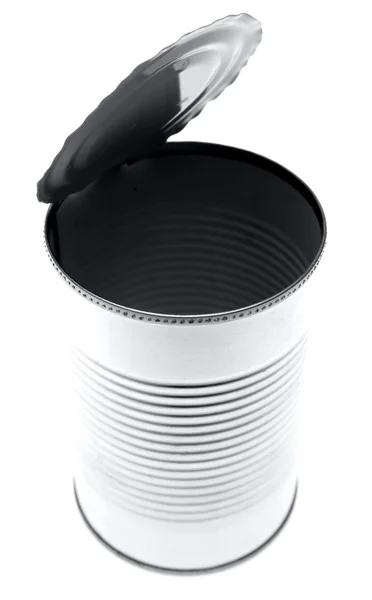 Open tin can on white — Stock Photo, Image