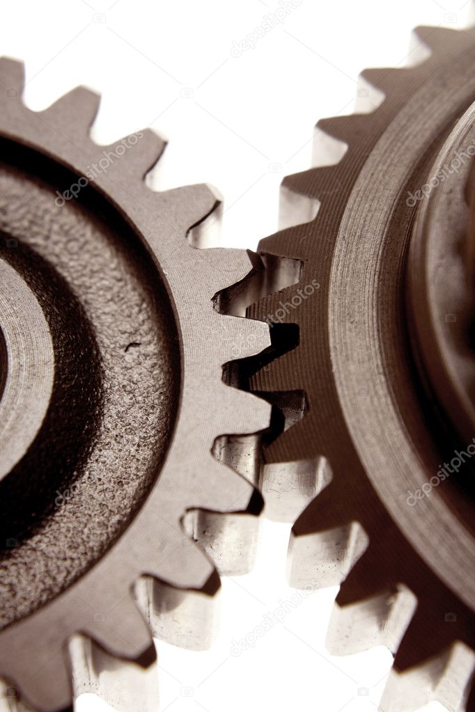 Two gears meshing together