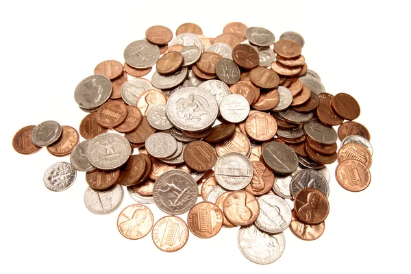 Amerikanska mynt på enfärgad bakgrund — Stockfoto