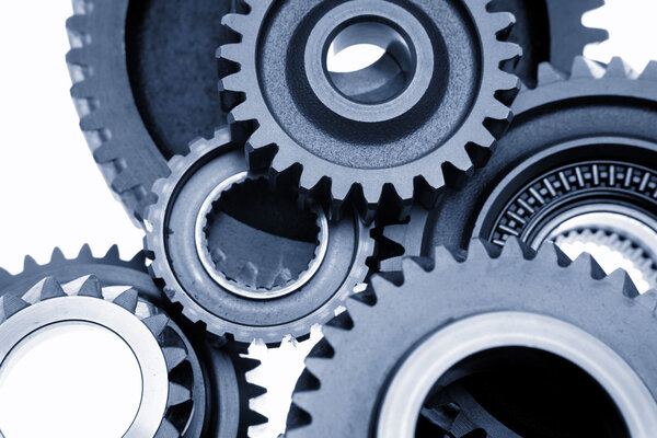 Steel gears meshing together