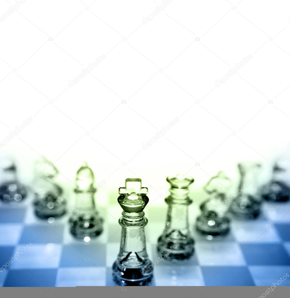 Chess pieces on board. Copy space
