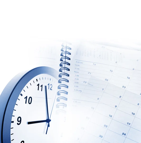 Ρολόι πρόσωπο και σελίδες ημερολογίου. Αντιγραφή χώρου — Φωτογραφία Αρχείου