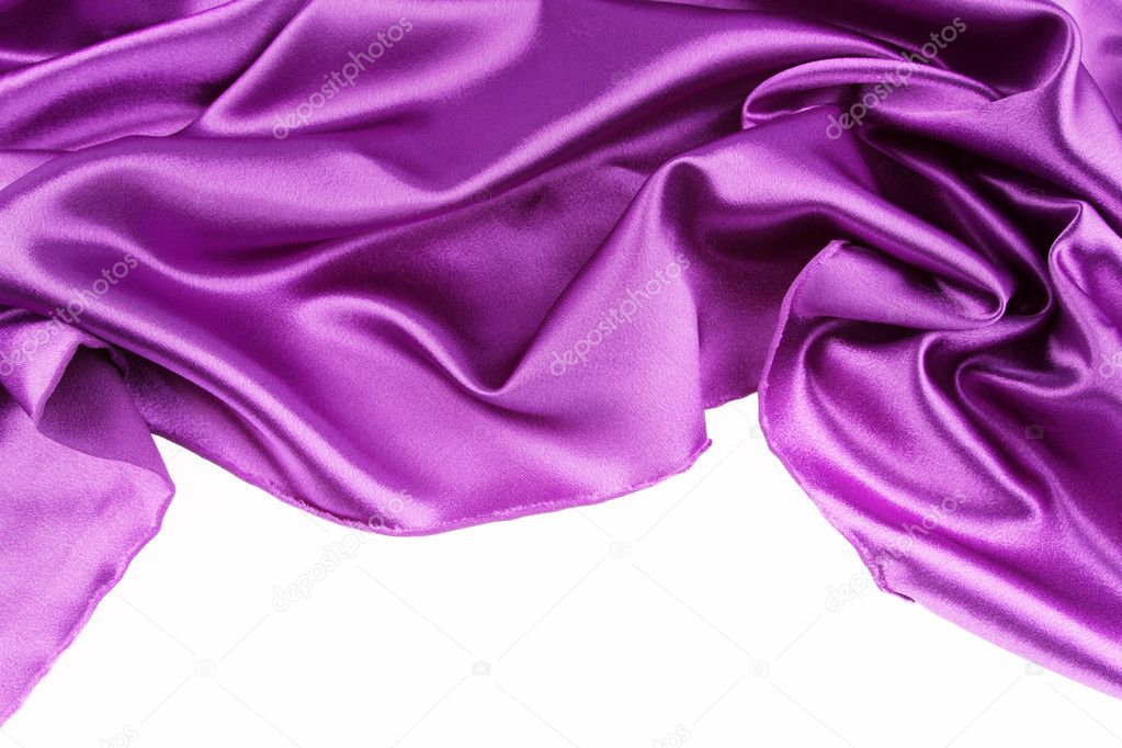 Purple silk fabric on plain background