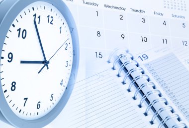 Clock face, calendar page and diary clipart