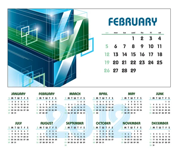 Calendario 2012. Febrero . — Archivo Imágenes Vectoriales