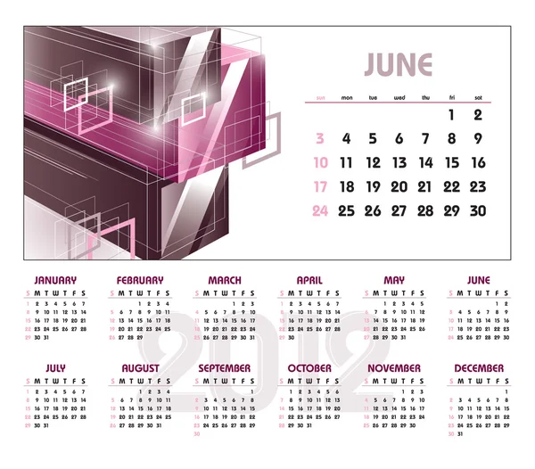 Calendario 2012. Junio . — Vector de stock