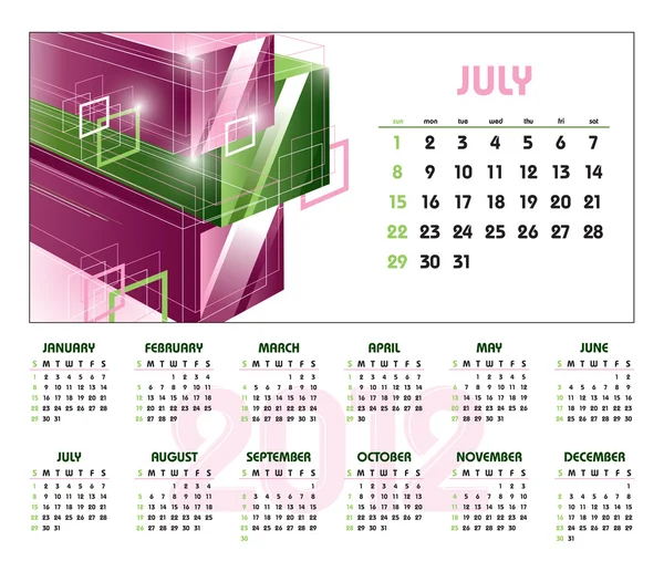 Calendario 2012. Julio . — Vector de stock