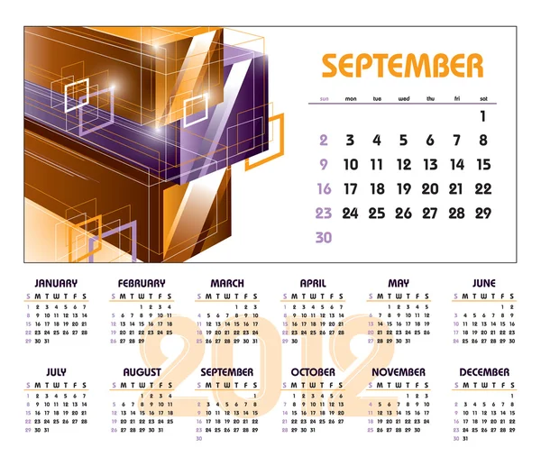 Calendario 2012. Septiembre . — Archivo Imágenes Vectoriales