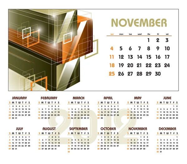 2012 kalender. november. — Stockvector