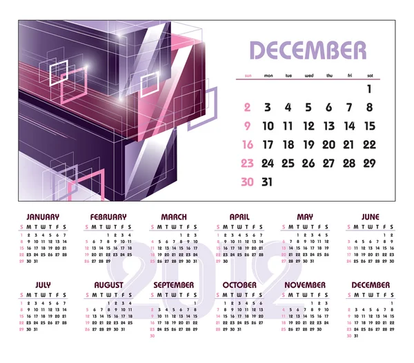 Calendario 2012. Dicembre. . — Vettoriale Stock