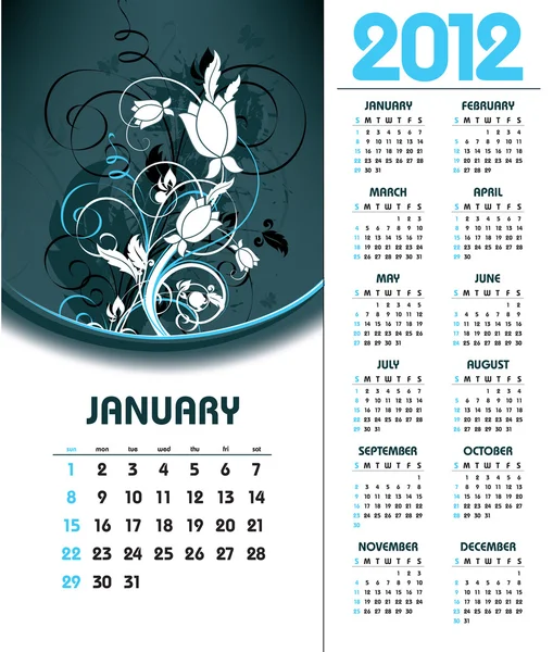 2012 Calendar. January. — Stock Vector