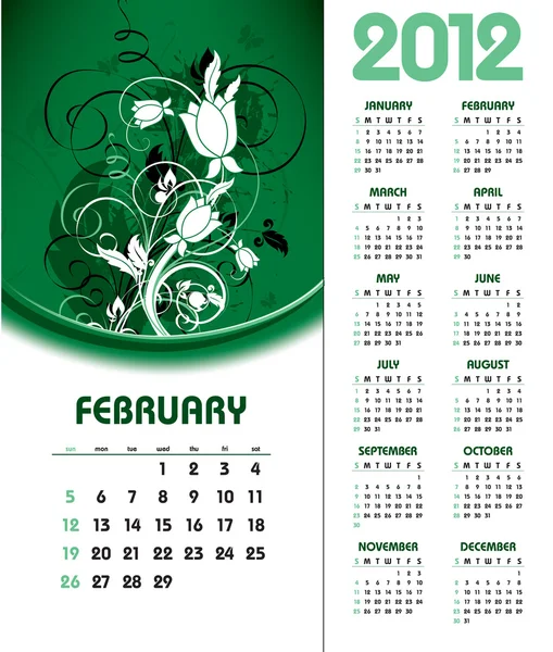 Календарь 2012 года. Февраль . — стоковый вектор