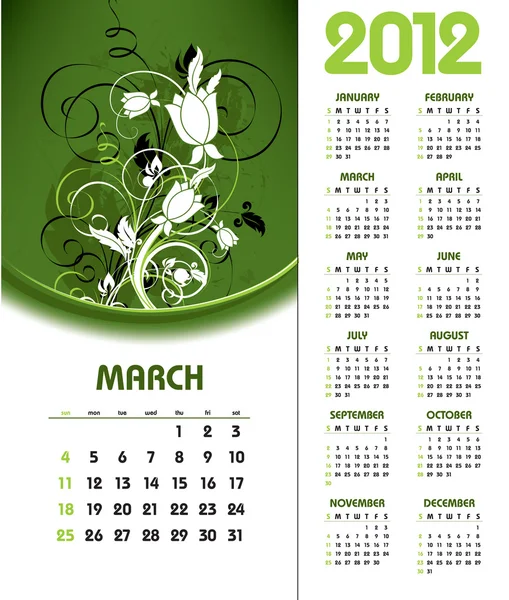 2012 ημερολόγιο. Μαρτίου. — Διανυσματικό Αρχείο