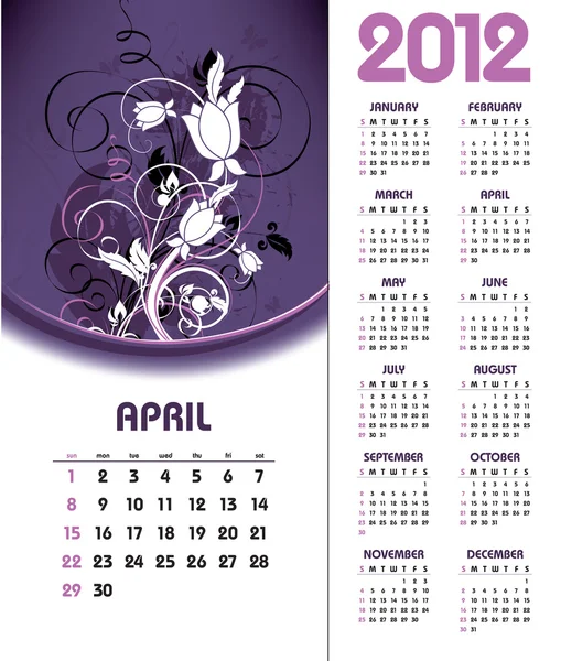 2012 ημερολόγιο. Απριλίου. — Διανυσματικό Αρχείο