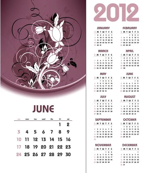 Kalender 2012. Juni. — Stockvektor