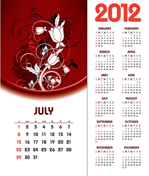 2012 naptár. július. — Stock Vector
