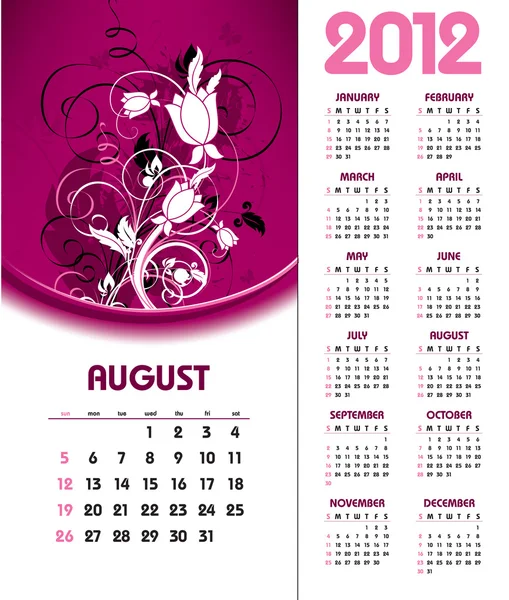 Kalender 2012. august. — Stockvektor