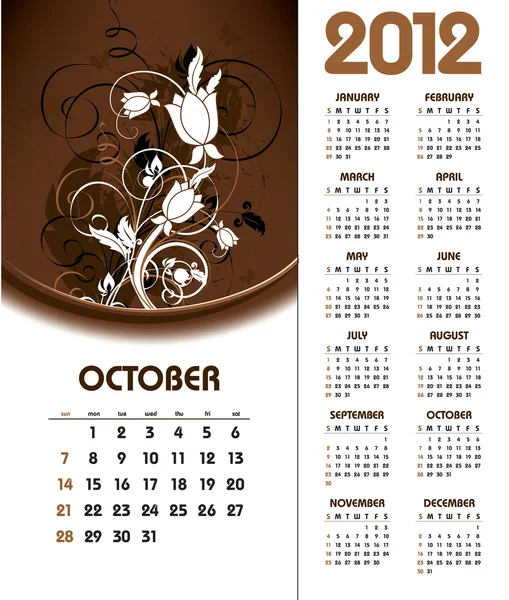 2012 naptár. október. — Stock Vector