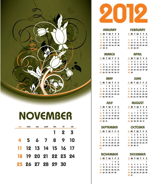 2012 календаря. Листопад . — стоковий вектор