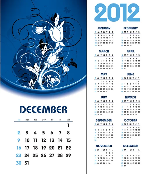 Календарь 2012 года. Декабрь . — стоковый вектор