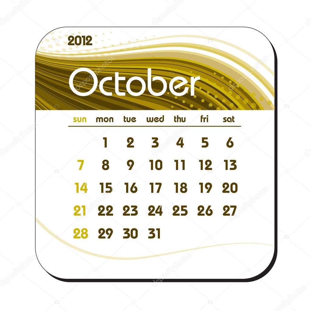 2012 Calendar. October. eps10.
