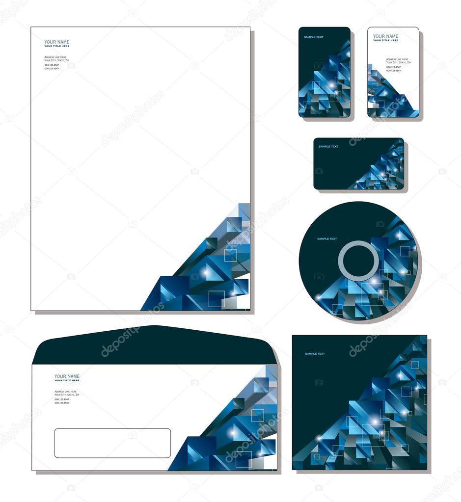 Corporate Identity Template Vector - letterhead, business and gift cards, cd, cd cover, envelope.