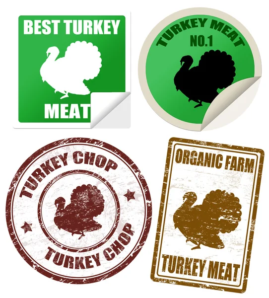 Conjunto de rótulos de carne de peru e selos — Vetor de Stock