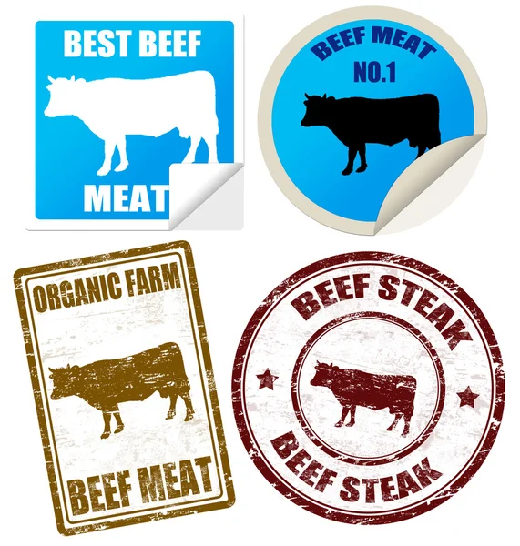 쇠고기 고기 레이블 및 우표의 세트 — 스톡 벡터