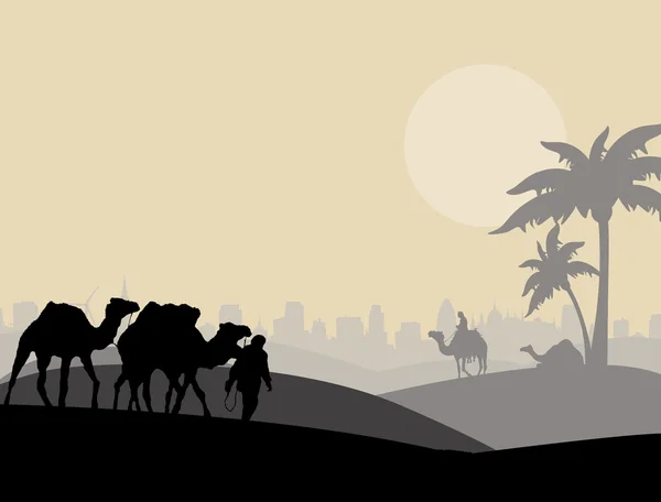 Camel caravan sillhouette — Stock Vector