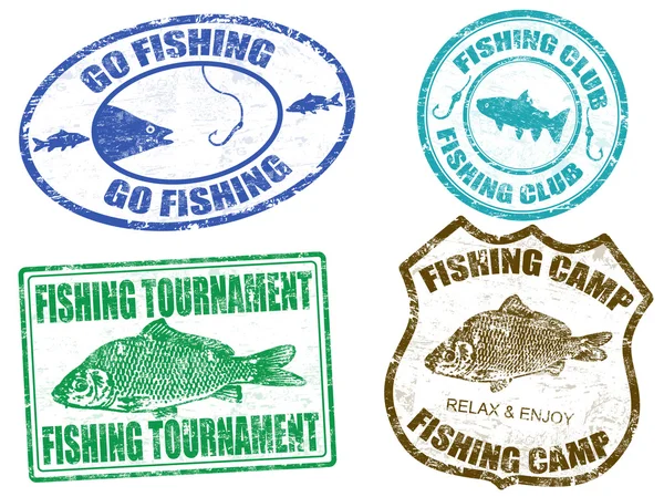 Set of fishing stamps — Stock Vector