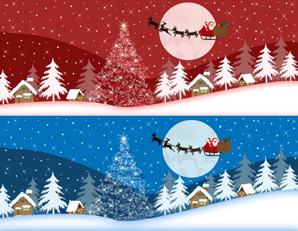 Rode en blauwe Kerstmis banners — Stockvector