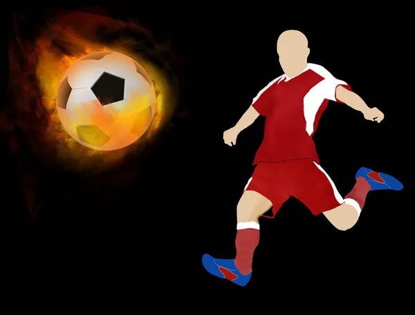 Футбольний м'яч у вогні з гравцем — стоковий вектор