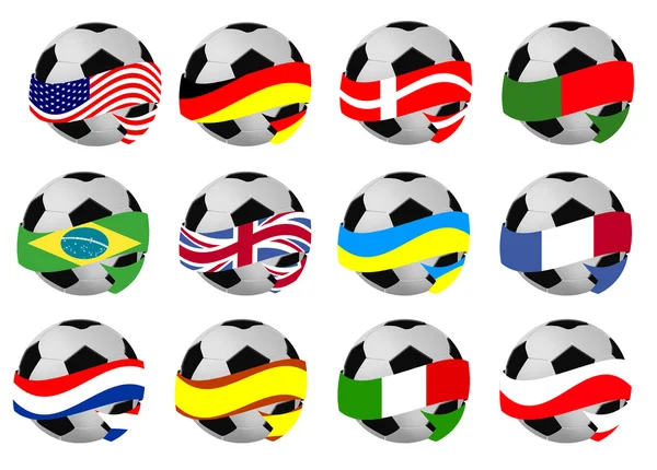 Set di palloni da calcio con bandiere — Vettoriale Stock