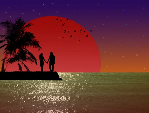 Two lovers on the night island — Stock Photo, Image