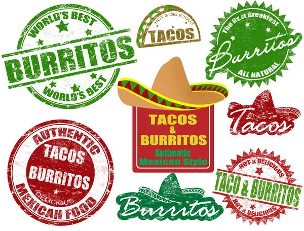 Tacos and burritos stamps — Stock Vector