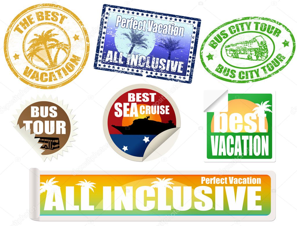 Set of vacation labels and stamps