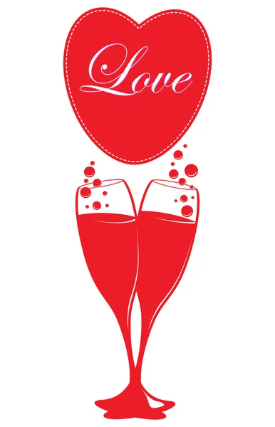 Two glasses of champagne and a heart — Stock Vector